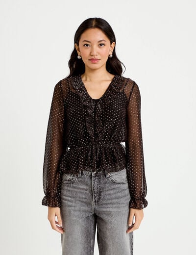 Blouse d&eacute;collet&eacute; manches longues marron fonc&eacute; femme