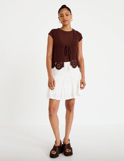 Jupe courte &eacute;vas&eacute;e en maille ecru femme