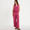 Pantalon large taille haute en cr&ecirc;pe prune femme