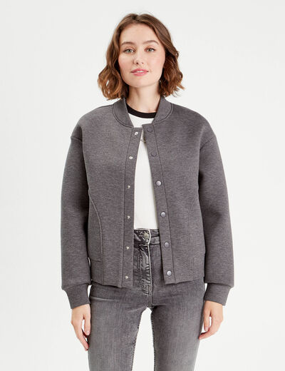 Sweat boutonné col teddy gris foncé femme