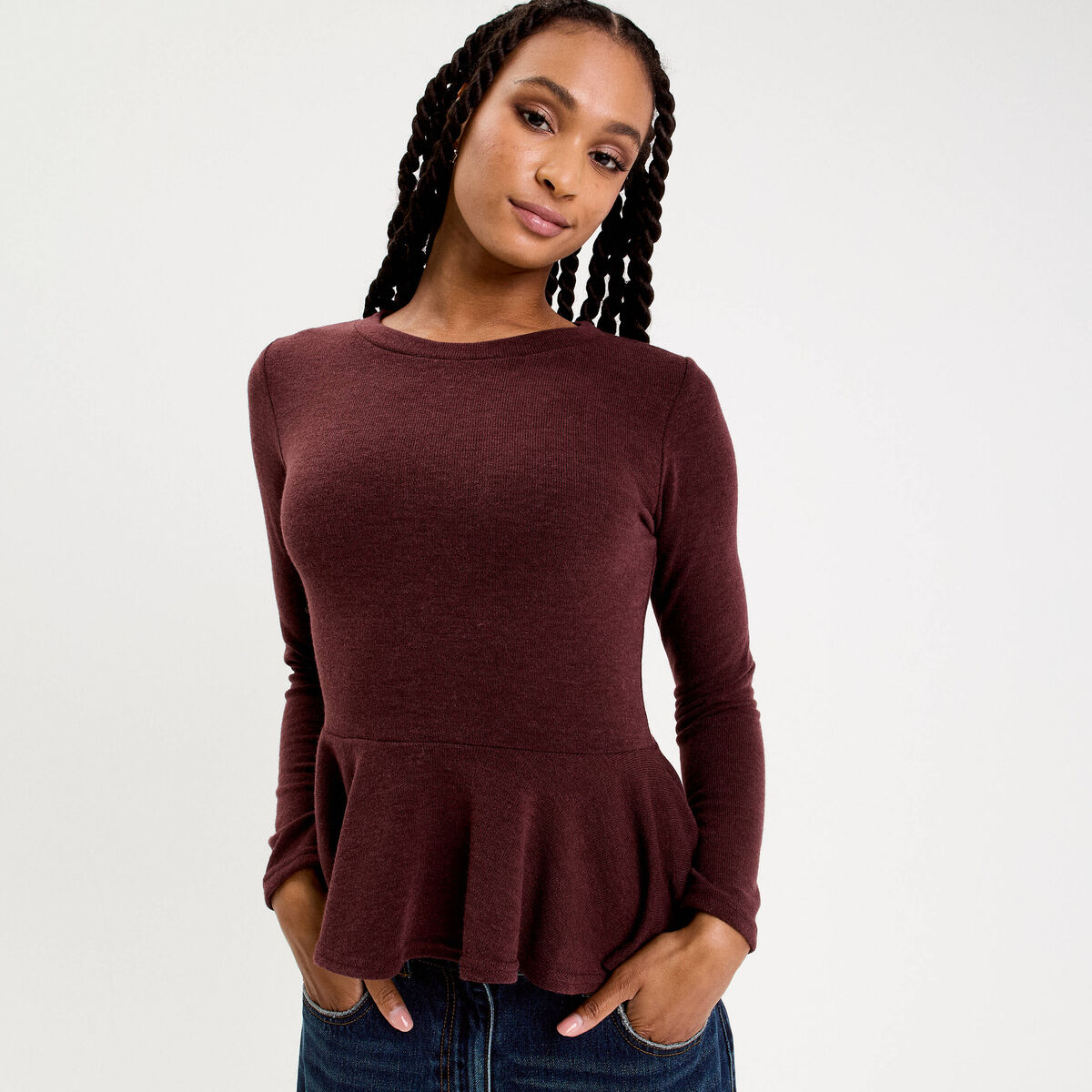 Robe pull manches longues en molleton bordeaux La Redoute Collections | La Redoute