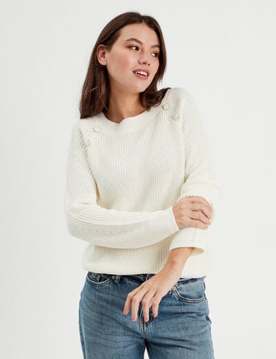 Pull avec boutons épaules ecru femme
