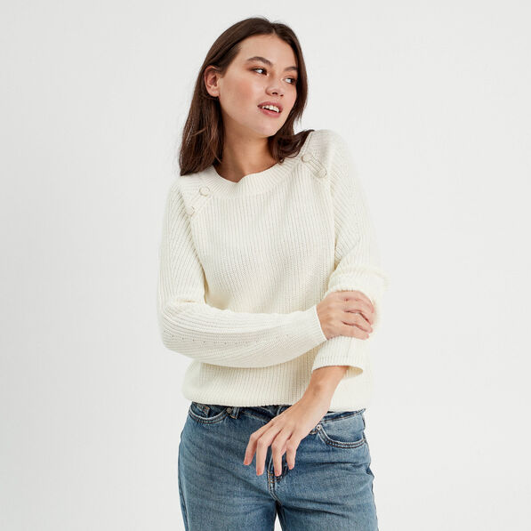 Pull avec boutons épaules ecru femme