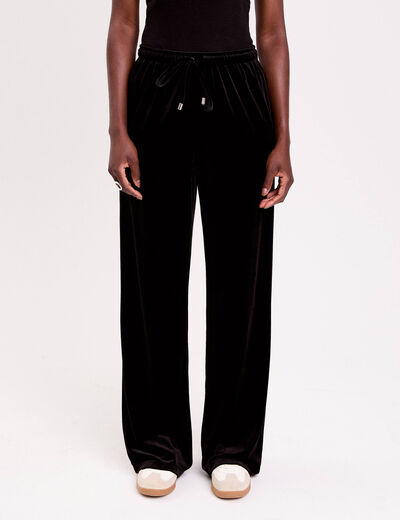 Pantalon large en velours noir femme