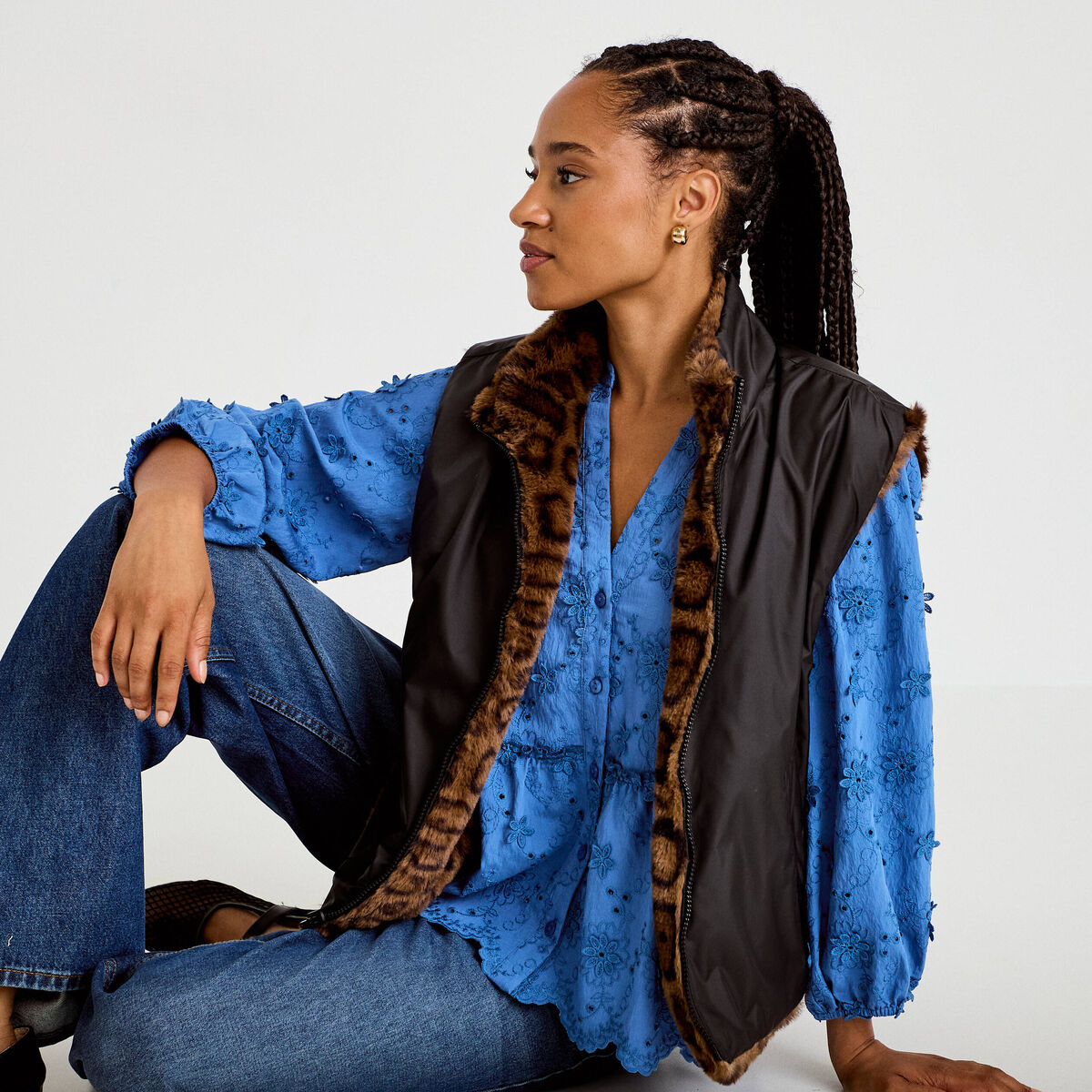 Veste r&eacute;versible sans manches noir femme