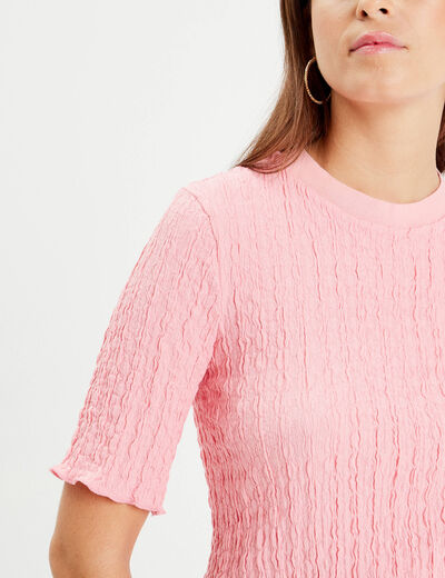 T-shirt manches courtes relief rose framboise femme