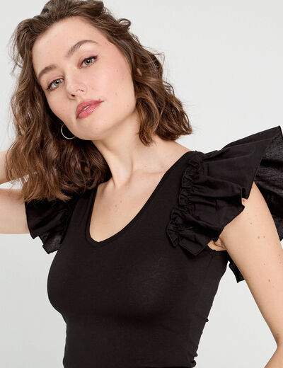 Body manches volants noir femme