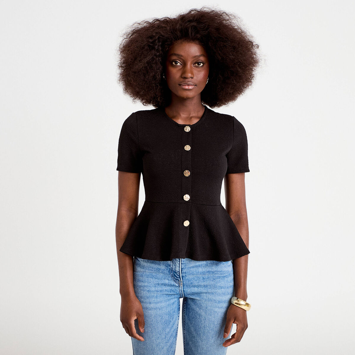 Top cintr&eacute; p&eacute;plum noir femme