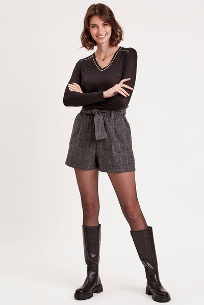 Short droit ceinturé noir femme