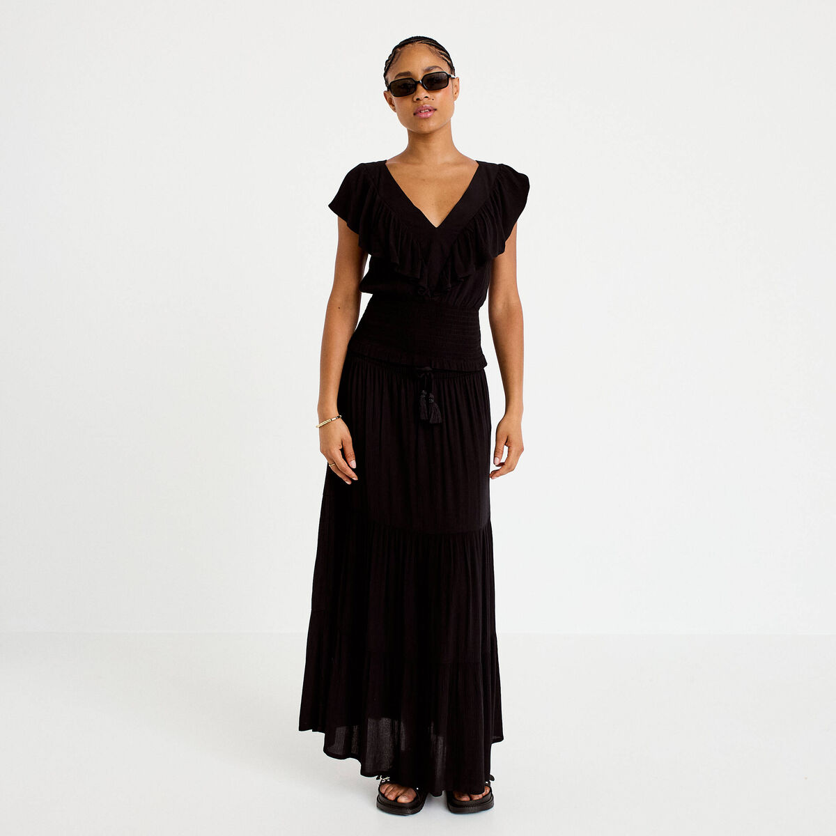 Blouse cintr&eacute;e cropped sans manches noir femme
