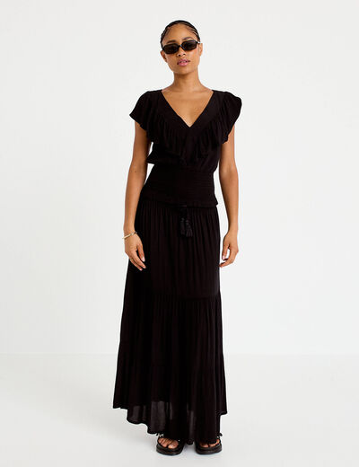 Blouse cintr&eacute;e cropped sans manches noir femme