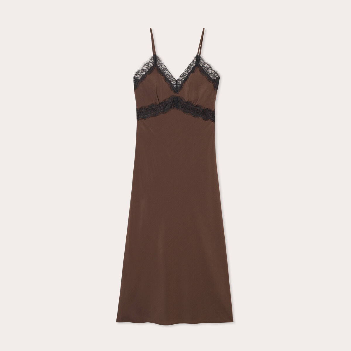 Robe longue ajustée dentelle marron foncé femme