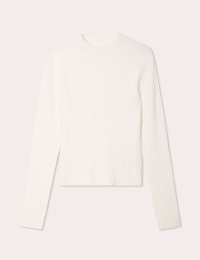 Pull col montant torsades ecru femme