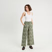 Pantalon large taille haute vert kaki femme