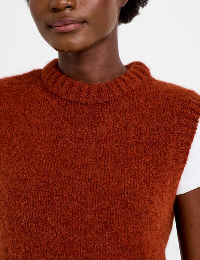Pull sans manches marron cognac femme