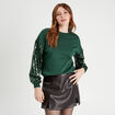 Sweat manches sequins vert foncé femme