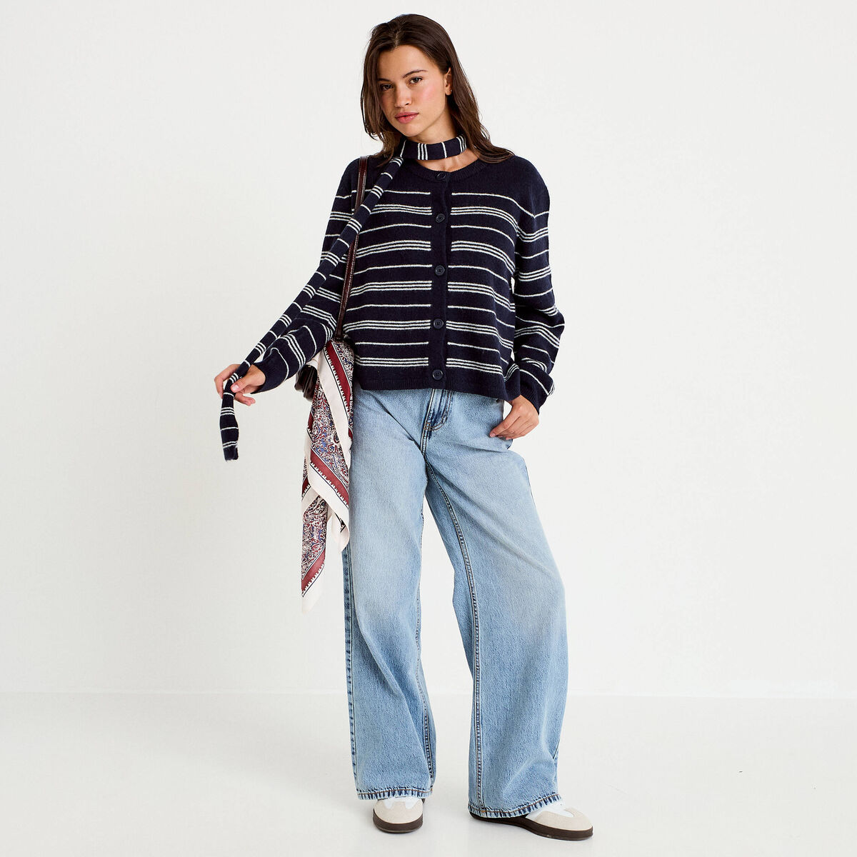 Gilet manches longues bleu marine femme