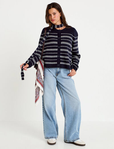Gilet manches longues bleu marine femme