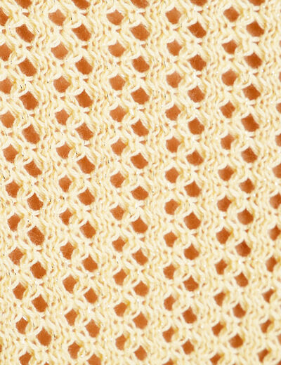 Pull manches courtes ajouré jaune moutarde femme