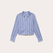 Chemise droite cropped col classique bleu gris femme