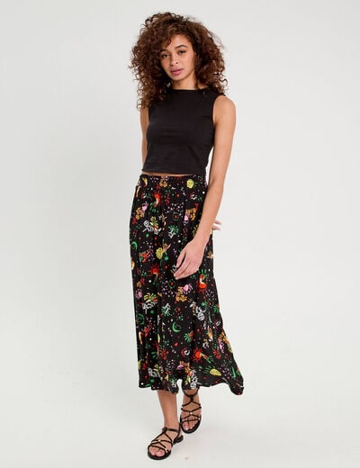 Jupe longue évasée noir femme