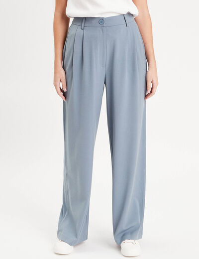 Pantalon large fluide pinces bleu gris femme