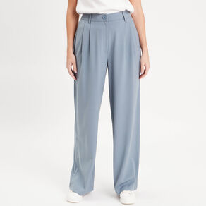 pantalon large fluide pinces bleu gris femme Pantalon large fluide pinces bleu gris femme