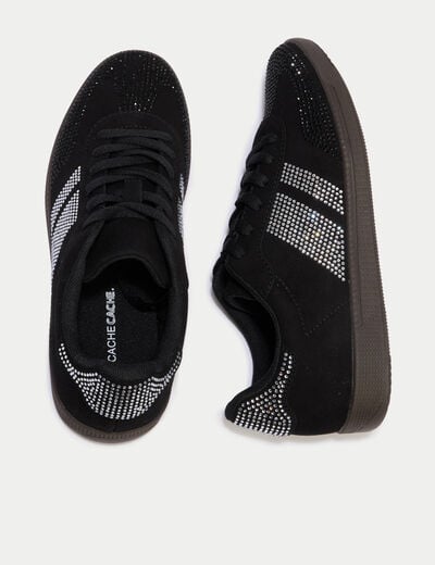Baskets basses &agrave; lacets denim noir enduit femme