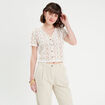 Top macramé boutonné ecru femme