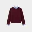 Pull col chemise manches longues bordeaux femme