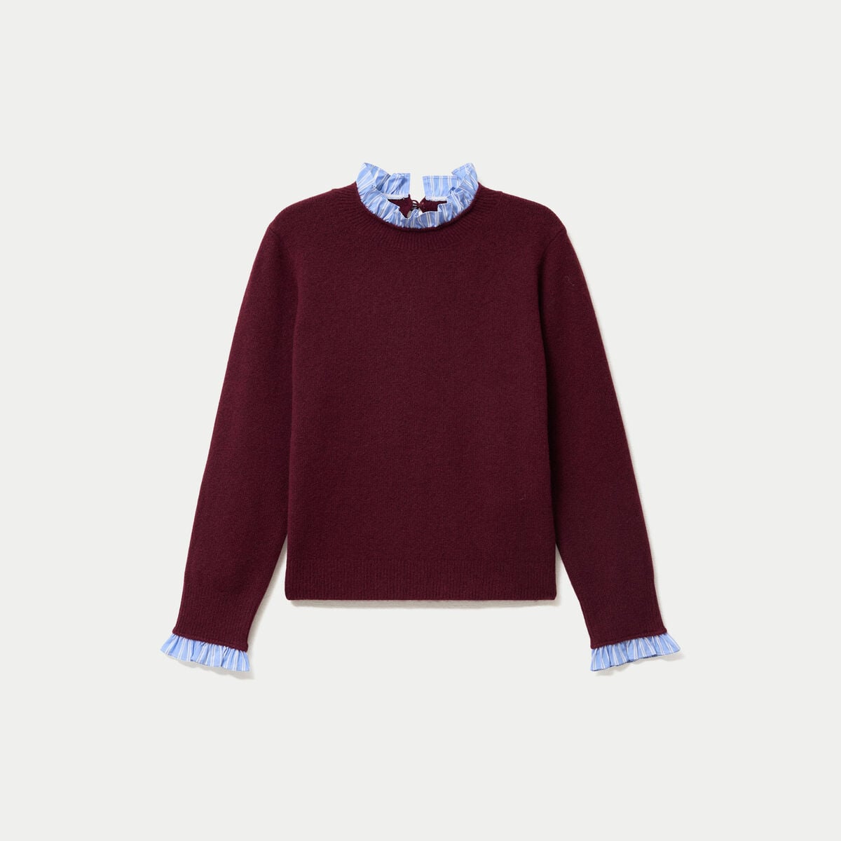 Pull col chemise manches longues bordeaux femme