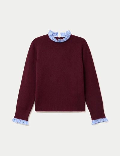 Pull col chemise manches longues bordeaux femme