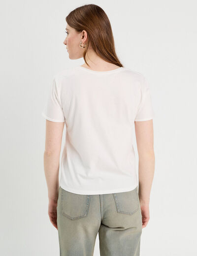 T-shirt col en V ecru femme
