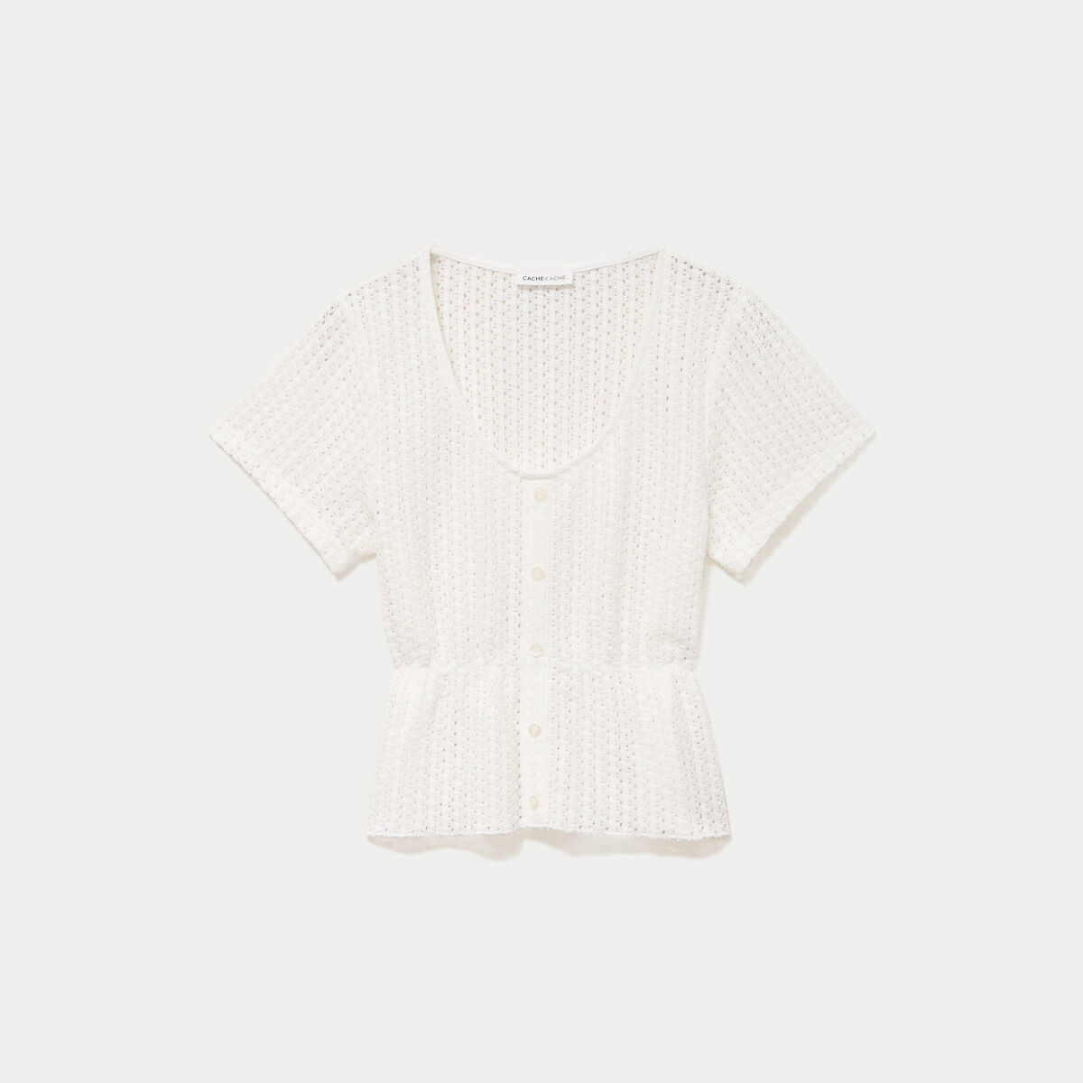 Top crochet manches courtes ecru femme