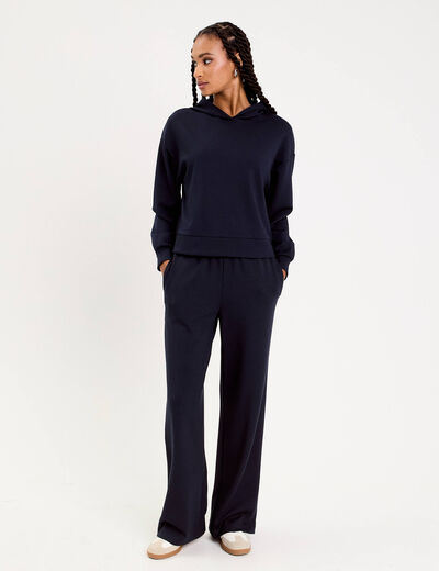 sweat à capuche manches longues bleu marine femme