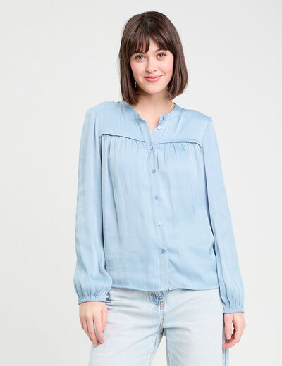 Blouse manches longues satin bleu clair femme