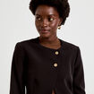 Blazer droit cropped col rond noir femme