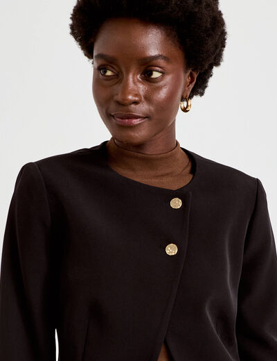 Blazer droit cropped col rond noir femme