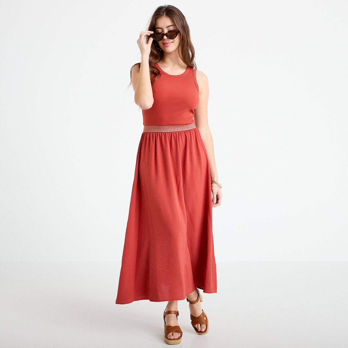 Robe longue effet 2-en-1 vieux rose femme