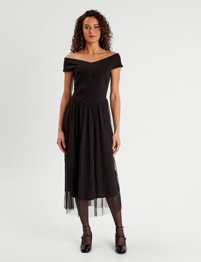 Robe midi bustier évasée noir femme