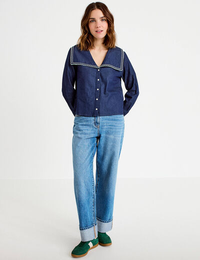 Chemise col marin denim double stone femme