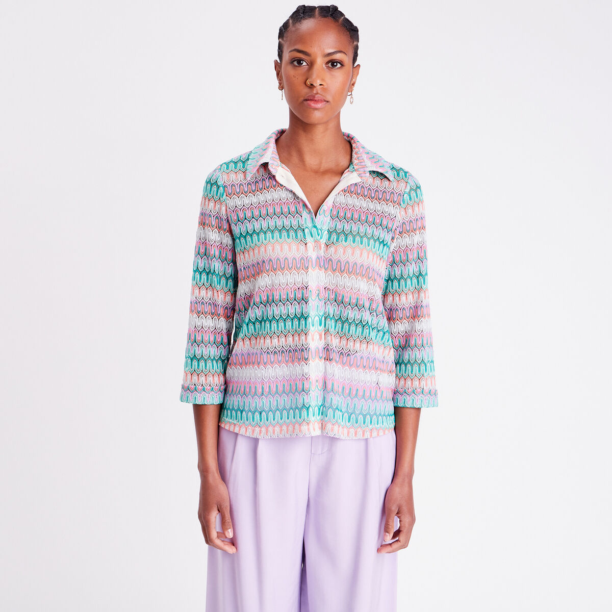 Chemise aspect crochet beige femme