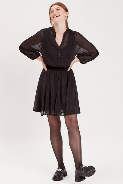 Robe évasée manches longues noir femme