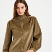 Chemise droite velours col montant vert kaki femme