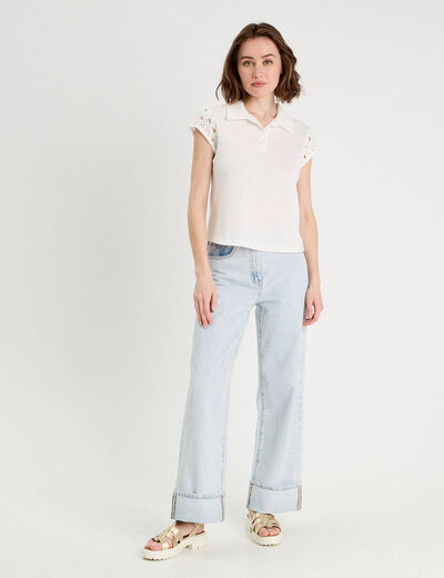 Polo manches courtes ecru femme