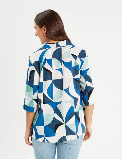 Chemise manches 3/4 bleu femme