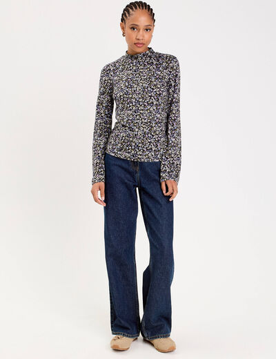 Pull cintr&eacute; col montant manches longues noir femme