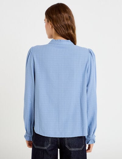 Blouse droite courte col v broderie bleu femme
