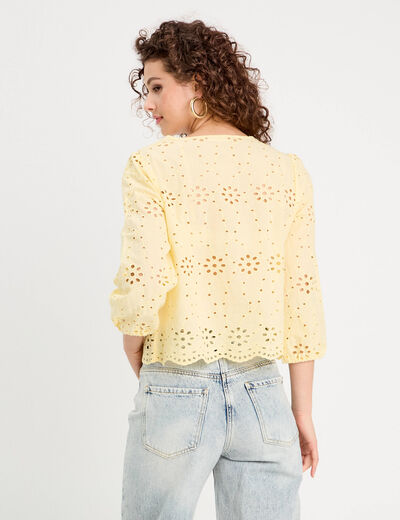 Blouse broderie anglaise jaune clair femme