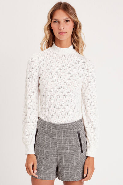 Pull manches longues ecru femme